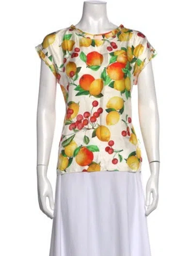 Pre-owned D&g Silk Printed Top In White