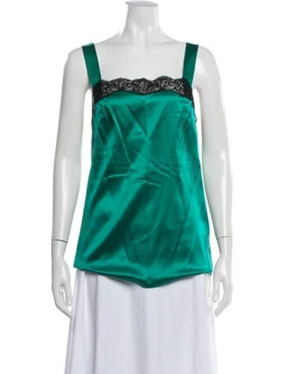Pre-owned D&g Silk Square Neckline Top In Green