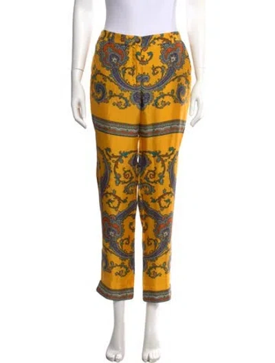 Pre-owned D&g Silk Straight Leg Pants In Yellow
