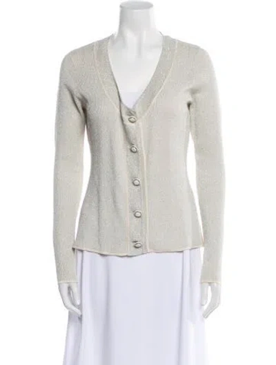 Pre-owned D&g Silk V-neck Sweater In White