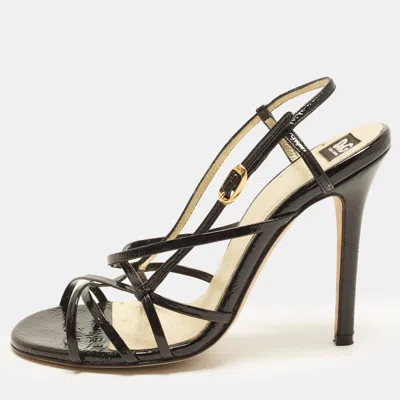 Pre-owned D & G Size 36.5 Black Patent Leather Slingback Sandals