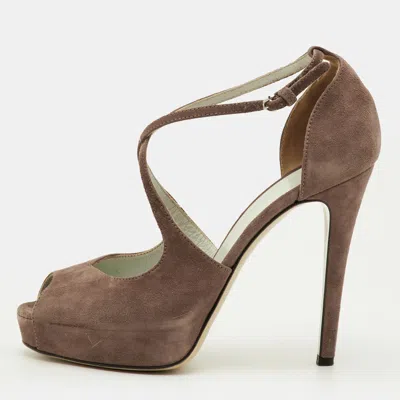 Pre-owned D & G Size 38 Taupe Brown Suede Peep Toe Platform Sandals