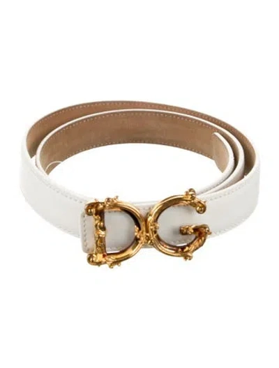 Pre-owned D&g Skinny Leather Belt In White