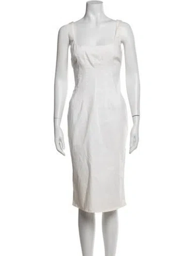 Pre-owned D&g Square Neckline Knee-length Dress In White