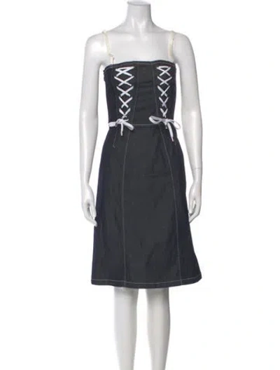 Pre-owned D&g Square Neckline Midi Length Dress In Gray