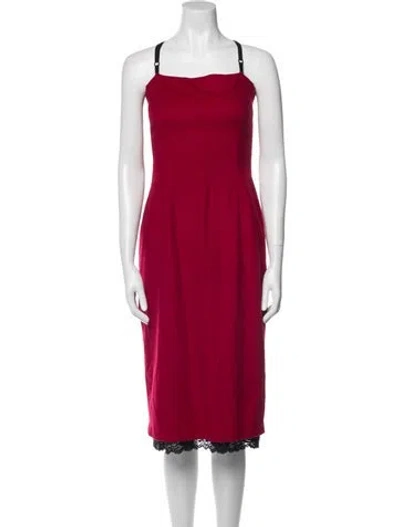 Pre-owned D&g Square Neckline Midi Length Dress In Red