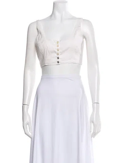 Pre-owned D&g Square Neckline Sleeveless Crop Top In White