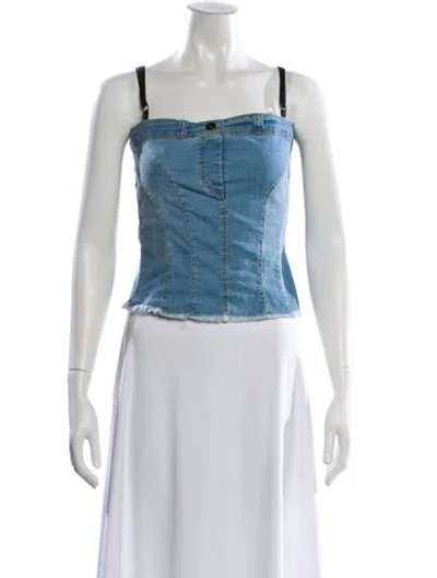 Pre-owned D&g Square Neckline Sleeveless Top In Blue