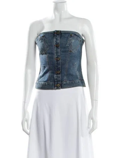 Pre-owned D&g Strapless Button-up Top In Blue