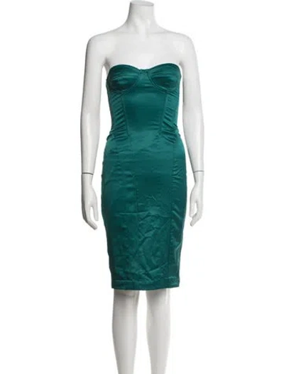 Pre-owned D&g Strapless Knee-length Dress In Green