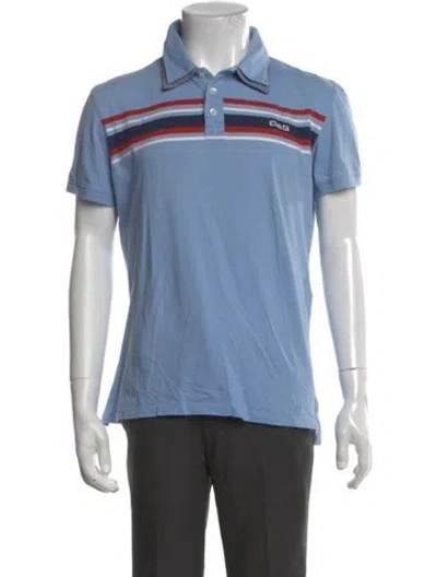 Pre-owned D&g Striped Collar Polo Shirt In Blue