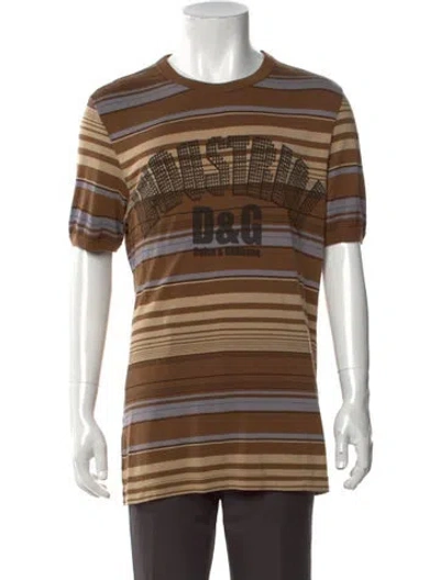 Pre-owned D&g Striped Crew Neck T-shirt In Brown