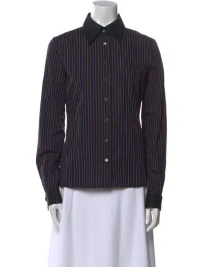 Pre-owned D&g Striped Long Sleeve Button-up Top In Black