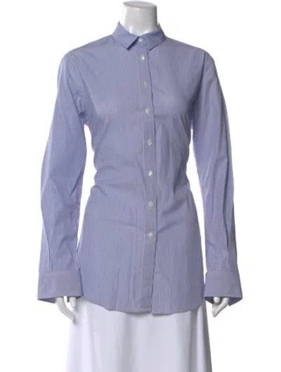 Pre-owned D&g Striped Long Sleeve Button-up Top In White