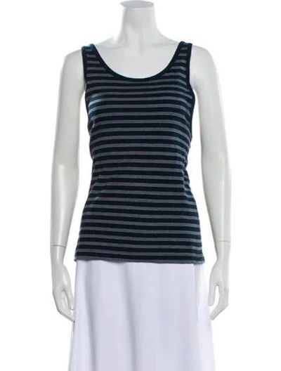 Pre-owned D&g Striped Scoop Neck Top In Blue
