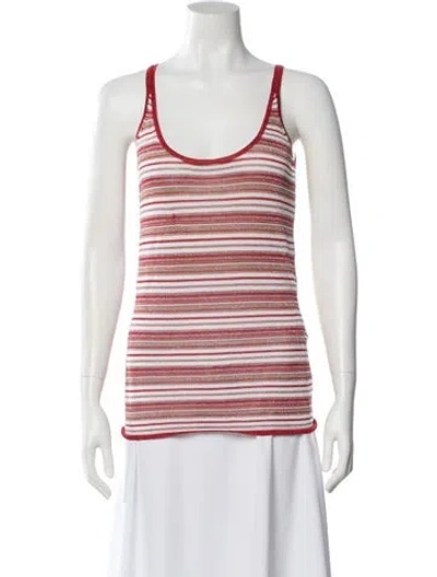 Pre-owned D&g Striped Scoop Neck Top In Red