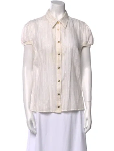 Pre-owned D&g Striped Short Sleeve Button-up Top In Neutral