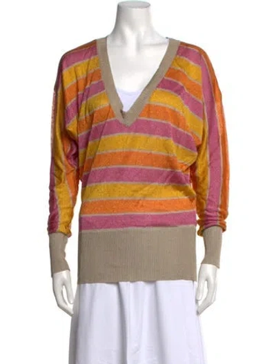 Pre-owned D&g Striped V-neck Sweater In Yellow