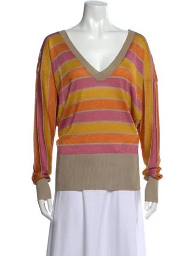 Pre-owned D&g Striped V-neck Top In Orange