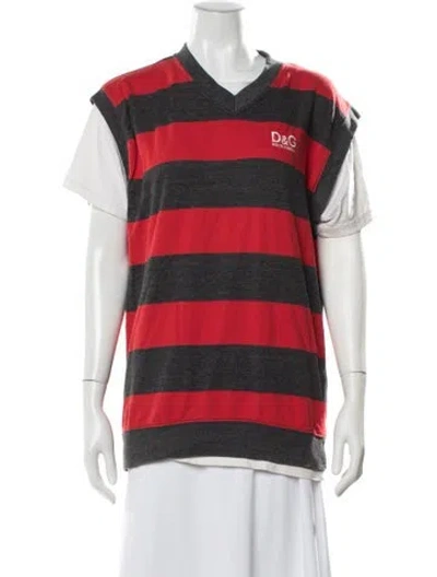 Pre-owned D&g Striped V-neck Top In Red