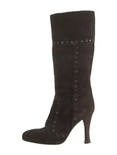 Pre-owned D&g Suede Studded Accents Boots In Brown