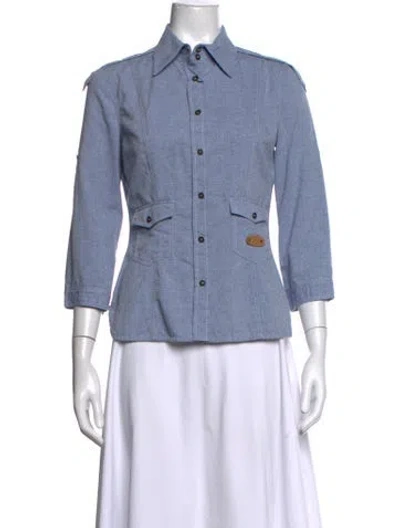 Pre-owned D&g Three-quarter Sleeve Button-up Top In Blue