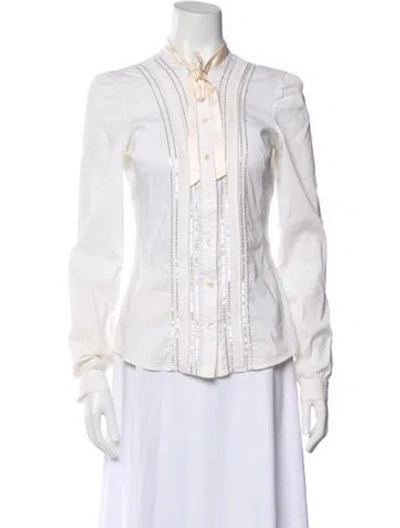 Pre-owned D&g Tie Neck Long Sleeve Blouse In Neutral