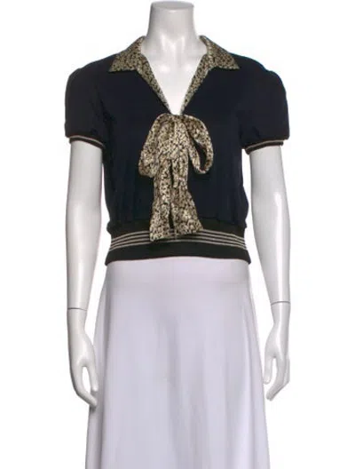 Pre-owned D&g Tie Neck Short Sleeve Top In Black