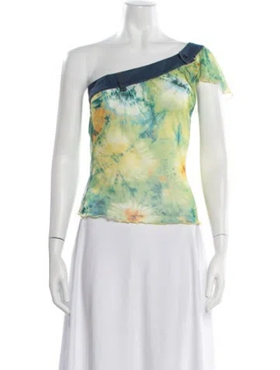 Pre-owned D&g Tie-dye Print One-shoulder Top In Green