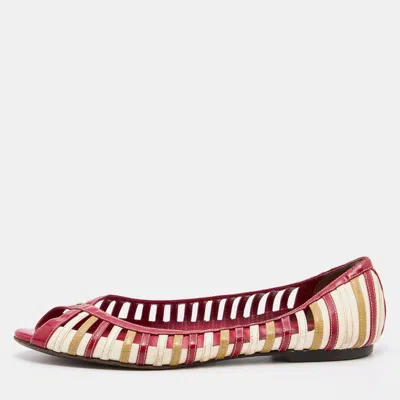 D & G Tri Color Patent Leather Open Toe Flats Size 40 In Multi