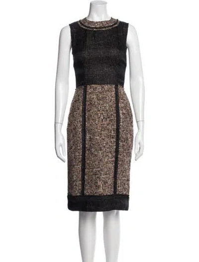 Pre-owned D&g Tweed Knee-length Dress In Brown