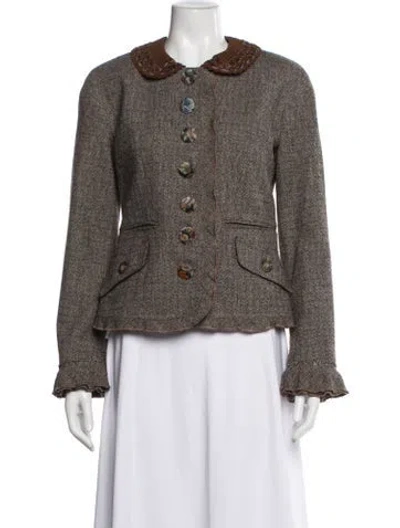 Pre-owned D&g Tweed Pattern Blazer In Brown