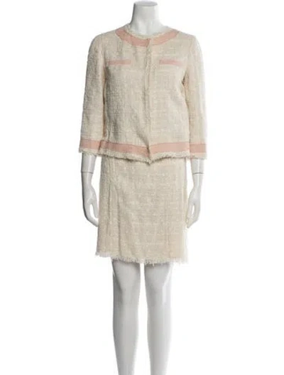 Pre-owned D&g Tweed Pattern Fringe Trim Accent Skirt Set In Neutral