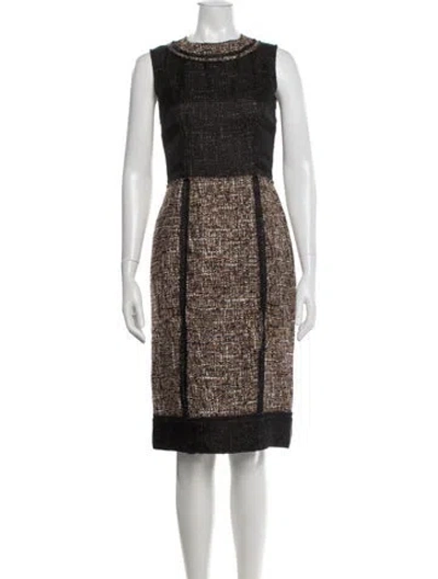 Pre-owned D&g Tweed Pattern Knee-length Dress In Brown