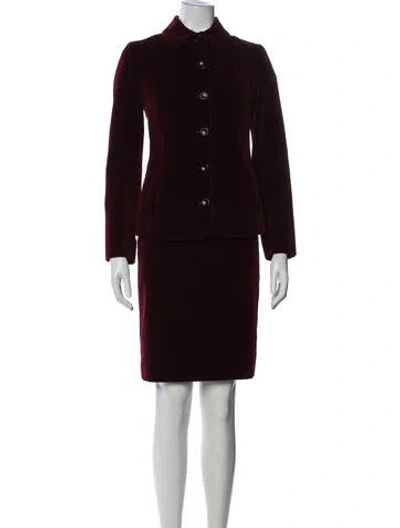 Pre-owned D&g Velvet Skirt Suit In Burgundy