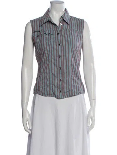 Pre-owned D&g Vintage 2000's Button-up Top In Blue/red