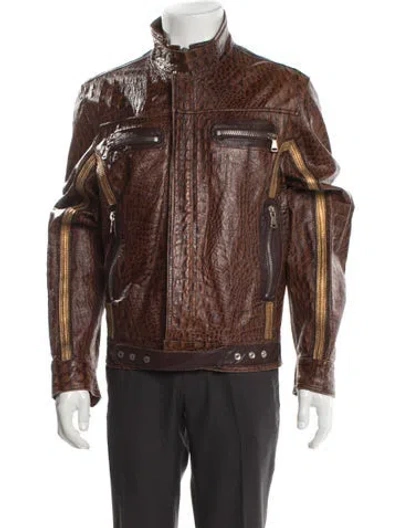 Pre-owned D&g Vintage 2000's Moto Jacket In Brown