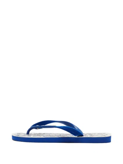 Pre-owned D&g Vintage Branded Velvet Flip-flop In Blue