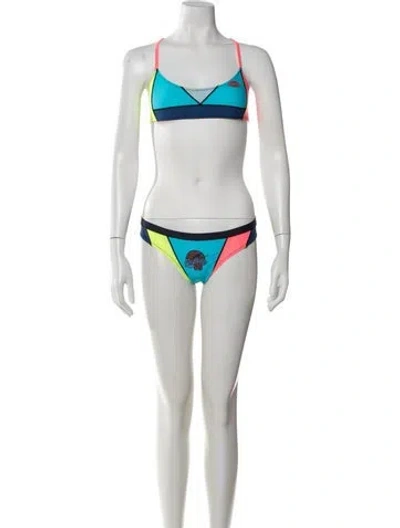 Pre-owned D&g Vintage Colorblock Pattern Bikini In White