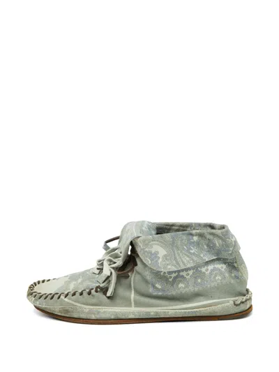 Pre-owned D&g Vintage Floral-print Fringed Desert Boots In Gray