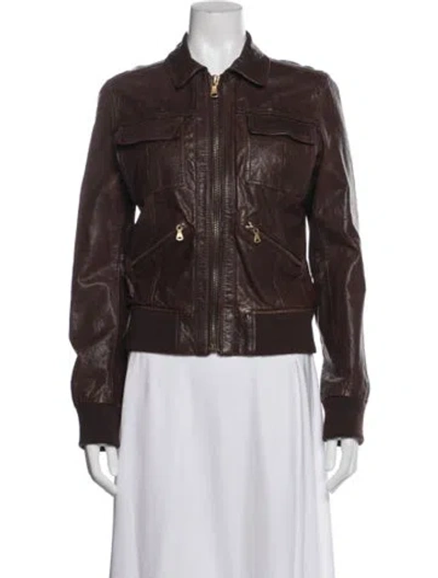 Pre-owned D&g Vintage Lamb Leather Biker Jacket In Brown
