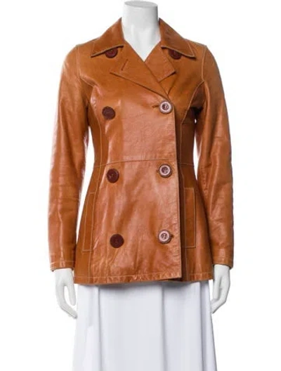 Pre-owned D&g Vintage Leather Peacoat In Orange