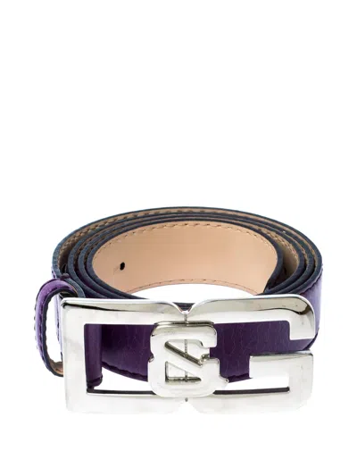 Pre-owned D&g Vintage Logo-plaque Leather Belt In Purple