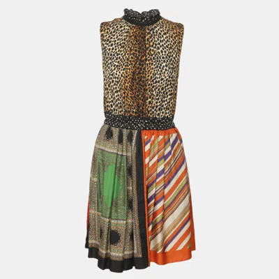 Pre-owned D & G Vintage Multi-pattern Scarf Silk Dress M In Multicolor