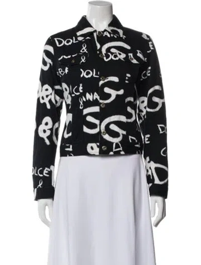 Pre-owned D&g Vintage Printed Denim Jacket In Black