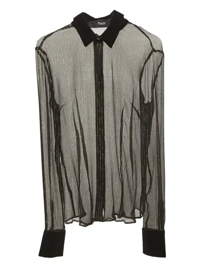 Pre-owned D&g Vintage Sheer Striped Shirt In Black