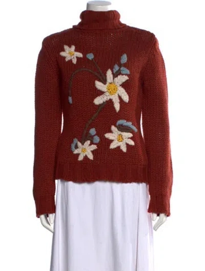 Pre-owned D&g Virgin Wool Floral Print Sweater In Orange