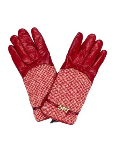Pre-owned D&g Virgin Wool Leather Trim Gloves In Red