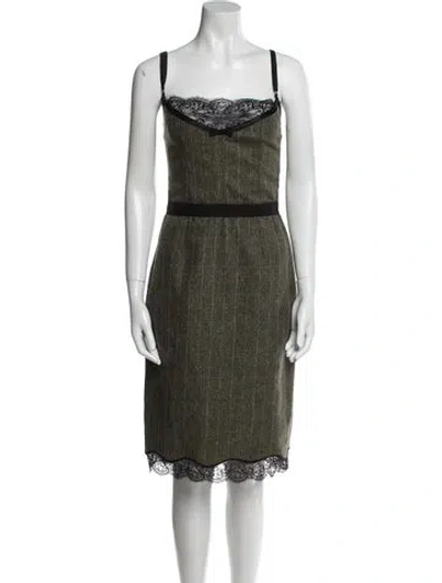 Pre-owned D&g Virgin Wool Midi Length Dress In Green