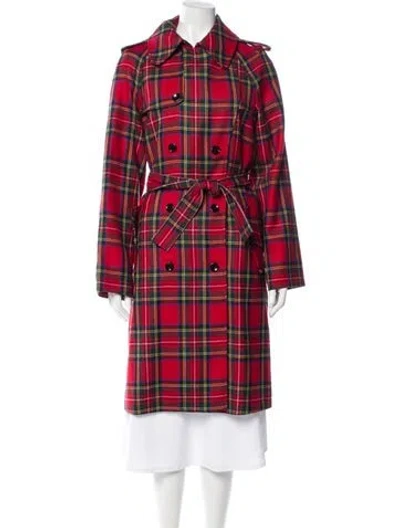 Pre-owned D&g Virgin Wool Plaid Print Trench Coat In Red